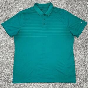 Nike Golf‎ Men's Polo Shirt XL Button Green Blue Stripes Dri-Fit Aqua Activewear